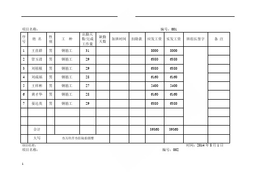 工人工资发放表