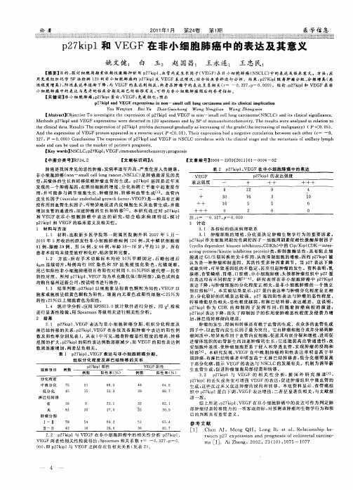 p27kipl和VEGF在非小细胞肺癌中的表达及其意义