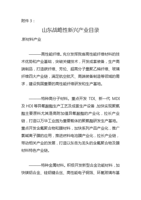 山东战略性新兴产业目录