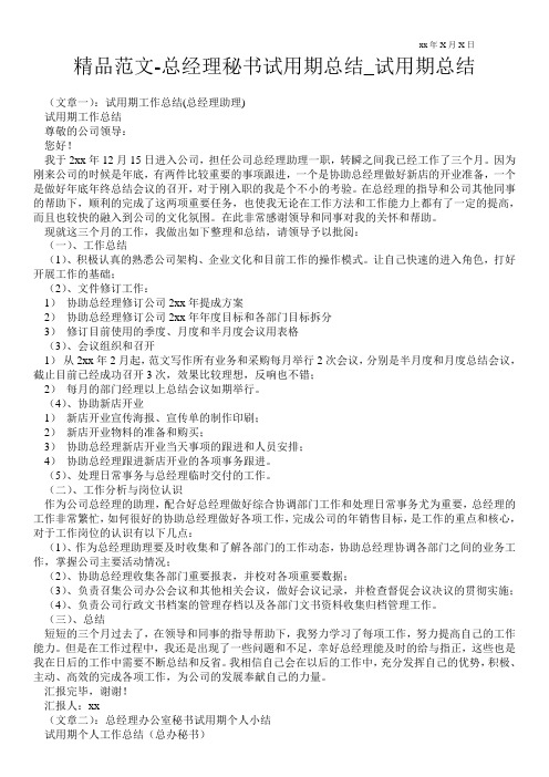 精品范文-总经理秘书试用期总结_试用期总结