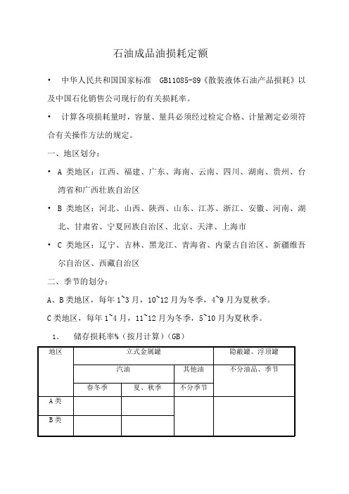 石油成品油损耗定额标准