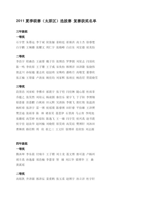 世界奥林匹克数学竞赛获奖名单