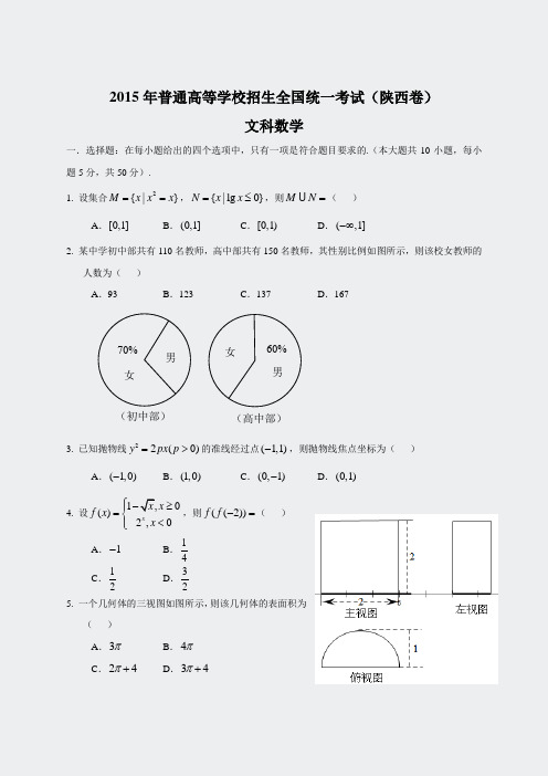 2015年全国高考文科数学试题及答案-陕西卷