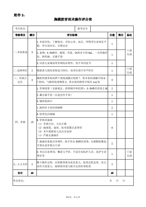 小儿四大穿刺技能评分表