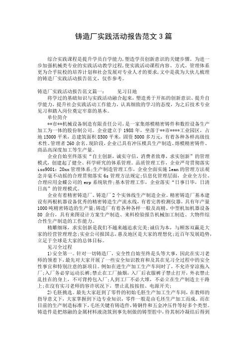 铸造厂实践活动报告范文3篇