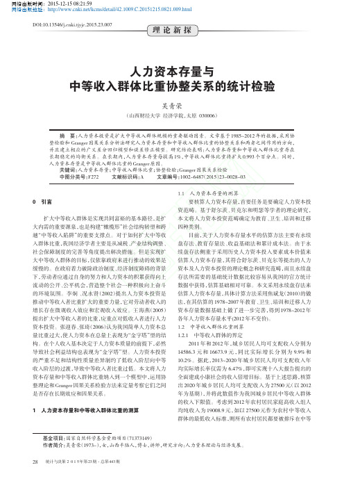 人力资本存量与中等收入群体比重协整关系的统计检验_吴青荣
