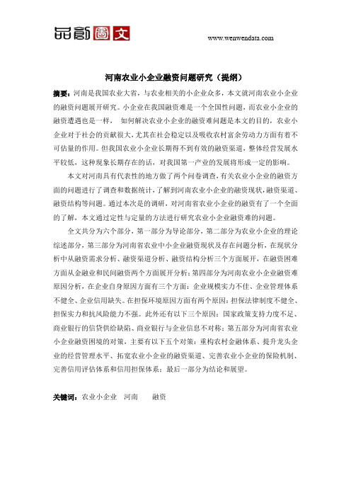 河南农业小企业融资问题研究-毕业论文