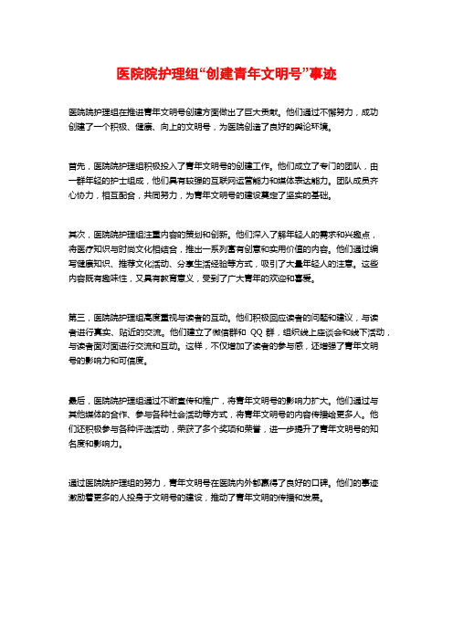 医院院护理组“创建青年文明号”事迹