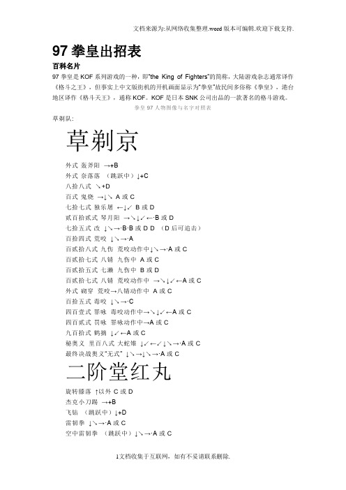 97拳皇出招表