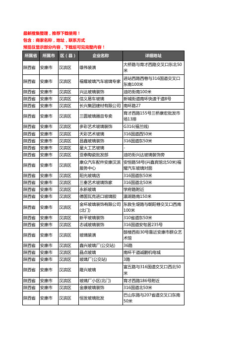 新版陕西省安康市汉滨区玻璃企业公司商家户名录单联系方式地址大全49家