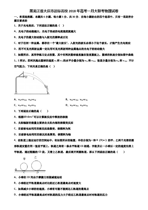 黑龙江省大庆市达标名校2018年高考一月大联考物理试卷含解析
