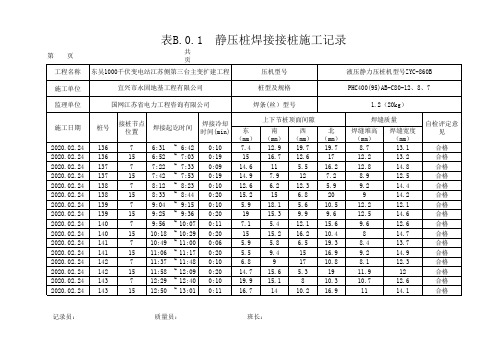 表B.0.1静压桩焊接接桩施工记录