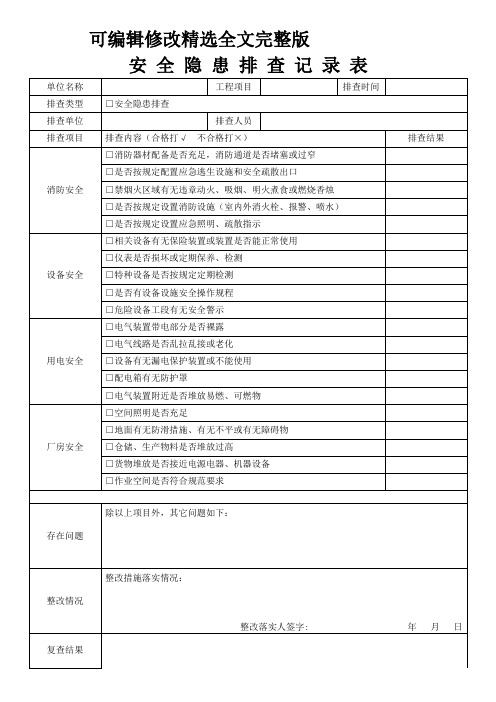 安全隐患排查记录表 (2)精选全文