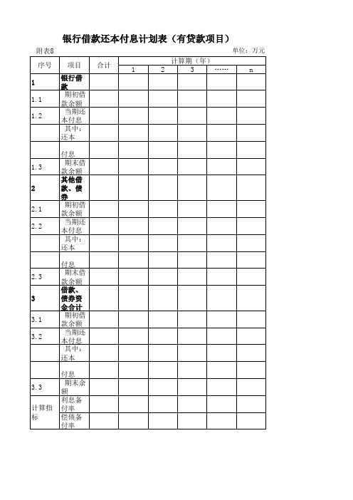 银行借款还本付息计划表(有贷款项目)