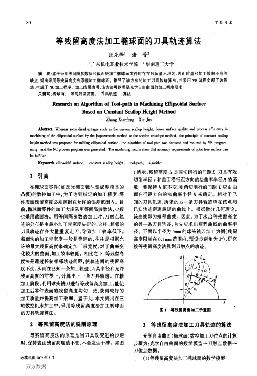 等残留高度法加工椭球面的刀具轨迹算法