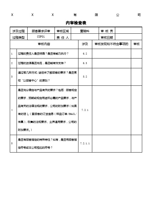 TS16949过程内审检查表(26个问题清单)