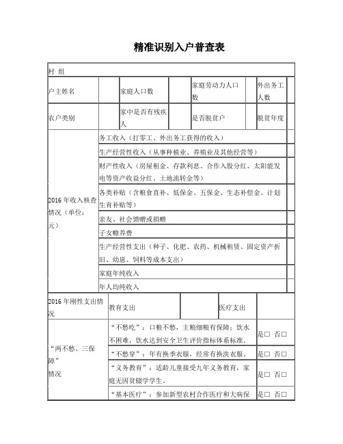 精准识别入户普查表