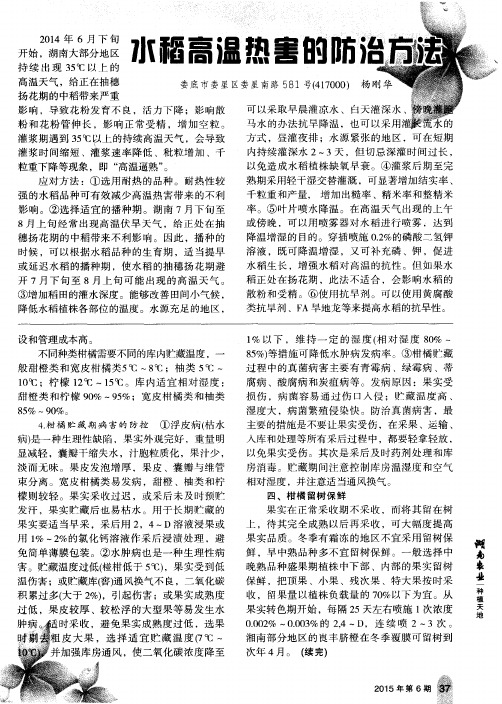 水稻高温热害的防治方法