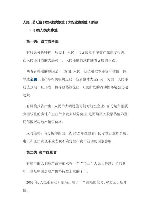 人民币贬值对各行业影响