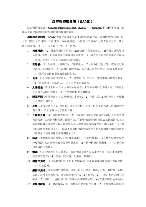 汉密顿抑郁量表(HAMD)