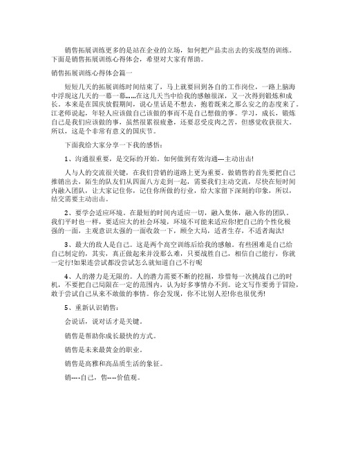 销售拓展训练心得体会例文