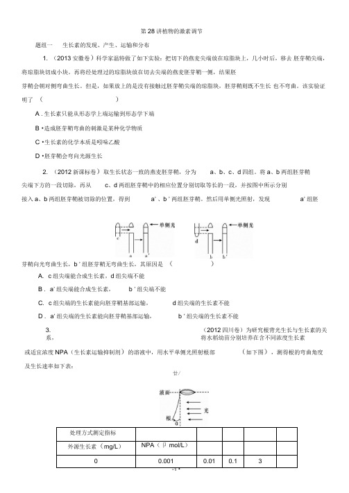 2015届《学海导航》高考生物一轮同步训练：第28讲植物的激素调节解析