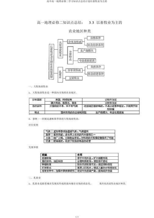 高中高一地理必修二学习知识点总结计划以畜牧业为主的