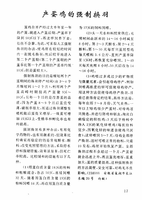 产蛋鸡的强制换羽