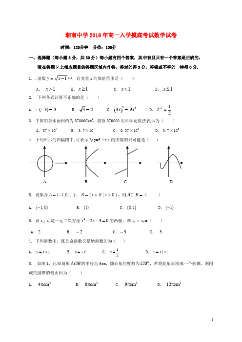 湖南省郴州市湘南中学高一数学上学期入学摸底考试试题