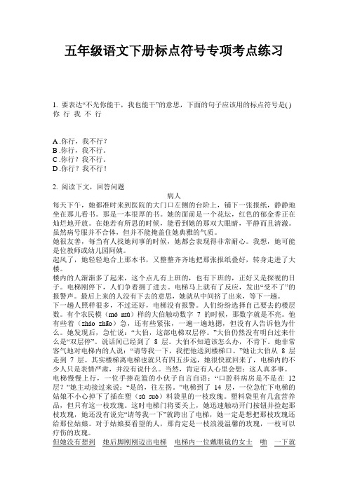 五年级语文下册标点符号专项考点练习