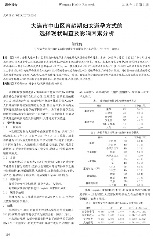 大连市中山区育龄期妇女避孕方式的选择现状调查及影响因素分析