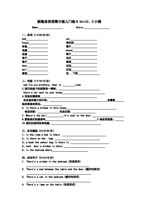 新概念青少版入门级B-Unit2-3试卷