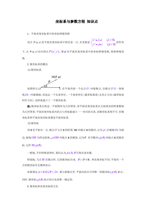 选修4-4坐标系与参数方程知识点总结及同步练习(附答案)