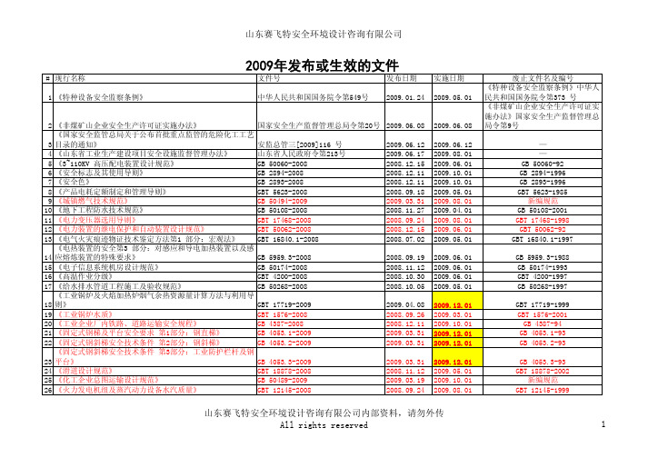 2009年发布或生效的文件