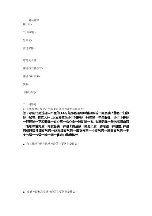 人体组织与解剖(呼吸、泌尿、神经、感官)复习题