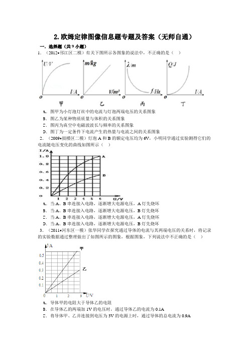 2.欧姆定律图像信息题专题及答案无师自通