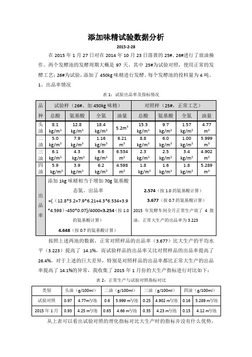 添加味精试验数据分析