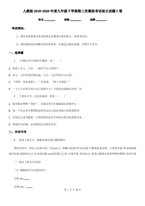 人教版2019-2020年度九年级下学期第三次模拟考试语文试题C卷