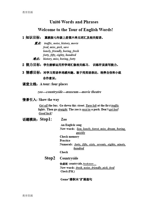 【教育资料】冀教版七年级英语 Unit 6 Words and Phrases学习专用