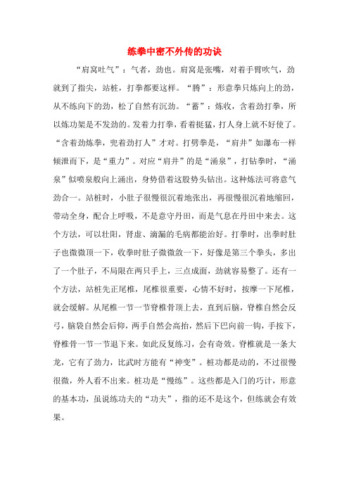 练拳中密不外传的功诀