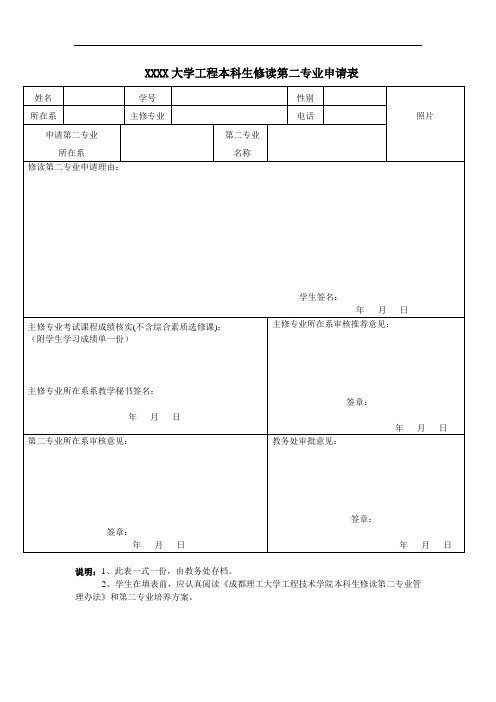 本科生修读第二专业申请表