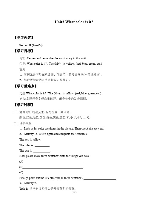 鲁教版(五四学制)六年级英语上册：Unit 3 What color is it？Section B (1a—2d)  学案3