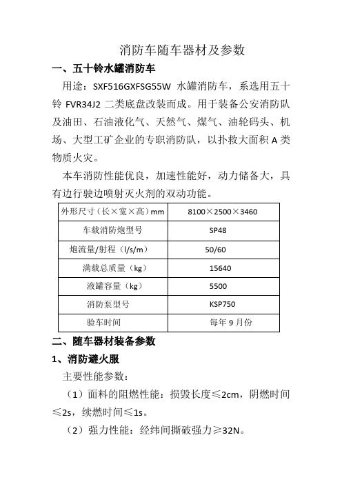 消防车随车器材及参数Microsoft Office Word 文档