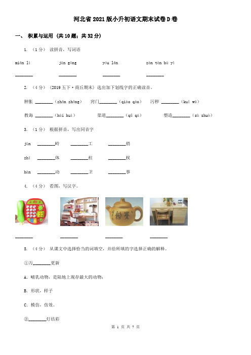 河北省2021版小升初语文期末试卷D卷新版