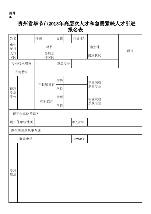 高层次人才和急需紧缺人才引进报名表xls
