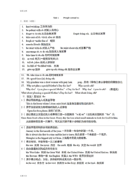 沪教版七年级英语下册总结材料