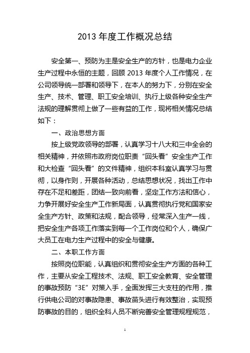2013年度工作概况总结