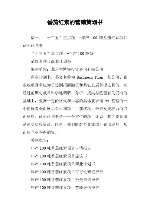 番茄红素的营销策划书