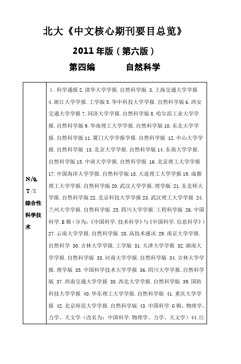 第四编自然科学北大《中文核心期刊要目总览