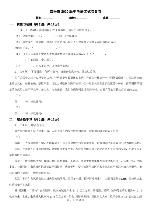 嘉兴市2020版中考语文试卷B卷(模拟)